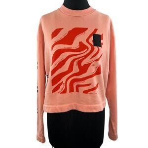 ASOS Collusion Cropped Graphic Crew Sweater Sweatshirt Pink Cotton Fleece 6